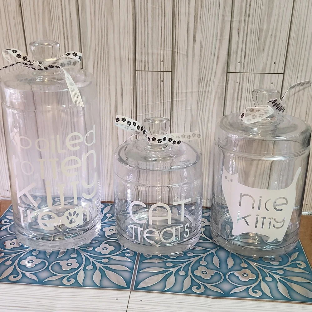 Glass kitty treat jars